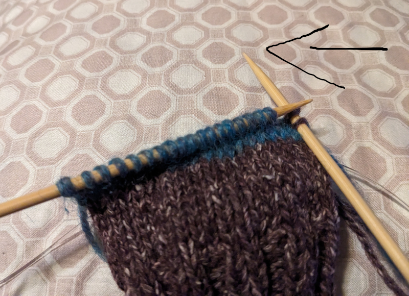 Resume knitting with your sock yarn over your heel stitches